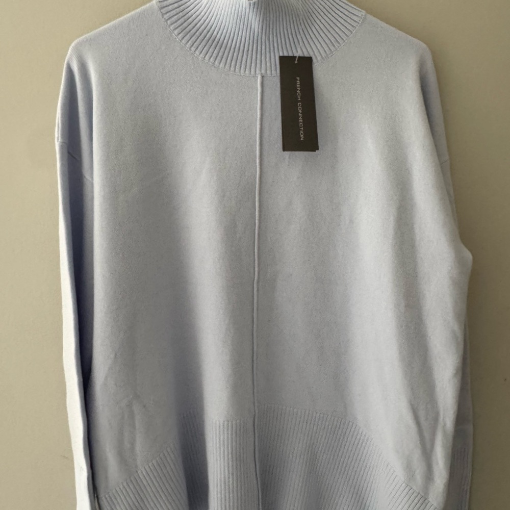 NWT French Connection Women's High Neck Center Seam Sweater Light Blue Size L